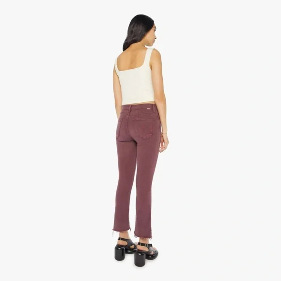 MOTHER The Insider Crop Step Fray in Mauve Wine